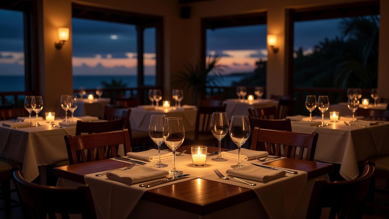 Imagen ilustrativa: interior de restaurante cálido con luces bajas y mesas listas para cenar